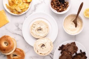 sliced bagel on a plate