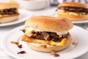 Copycat McDonald's Steak Breakfast Bagel on a plate