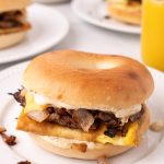 Copycat McDonald's Steak Breakfast Bagel on a plate