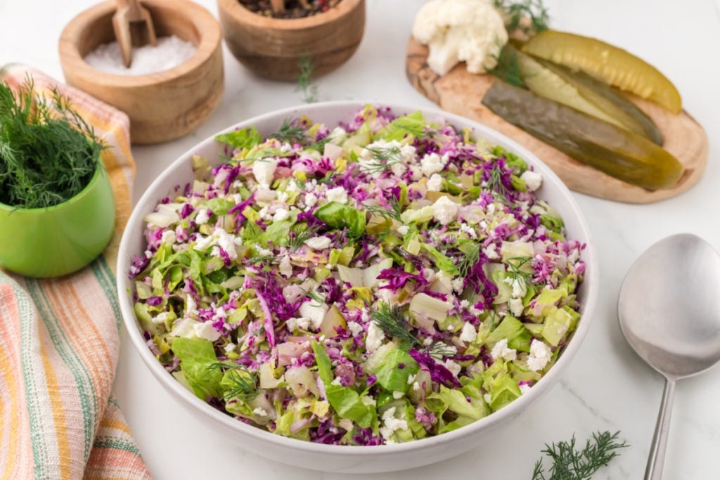 Dill pickle salad in a bowl