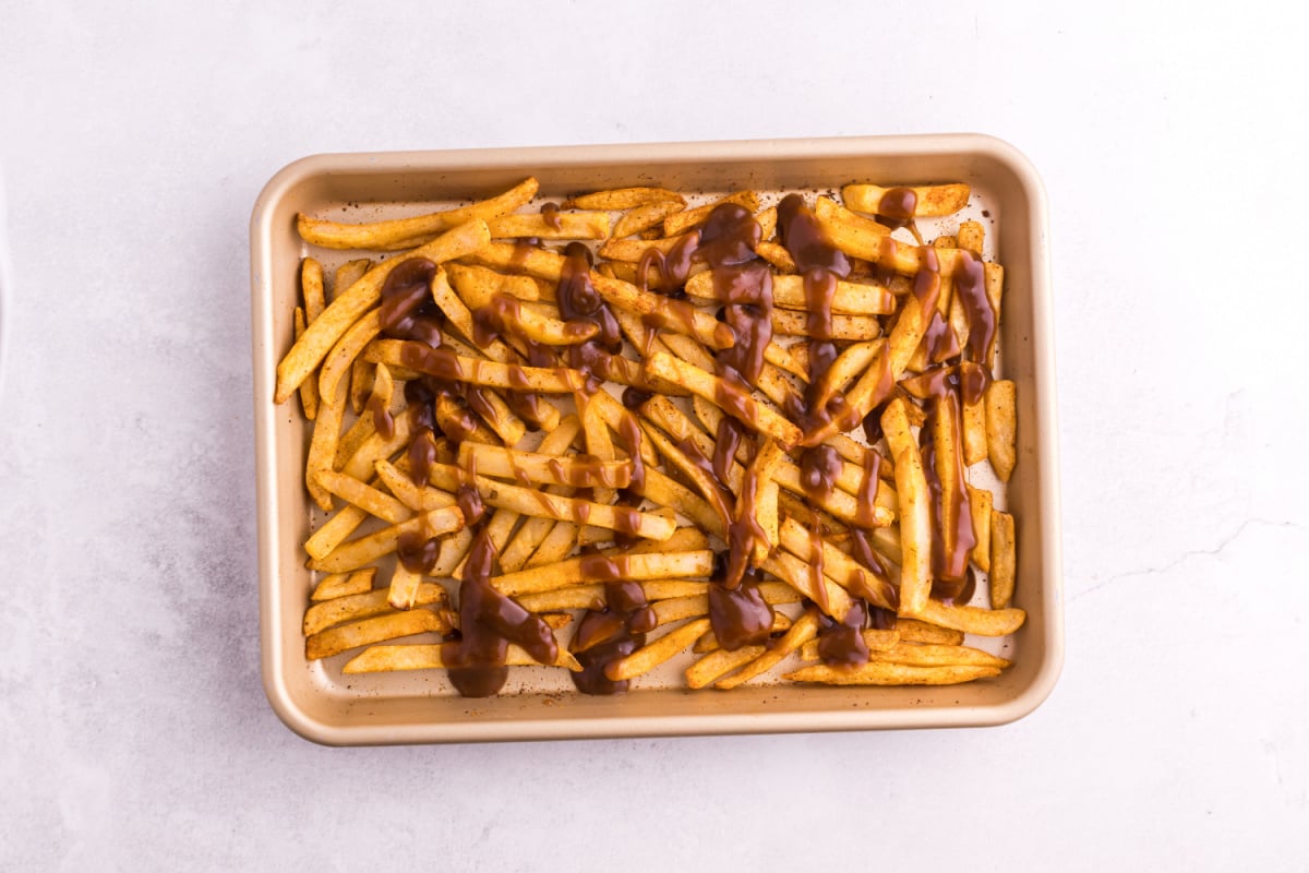 gravy drizzled on top of fries
