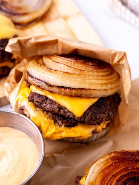 Flying Dutchman Burger wrapped in parchment paper