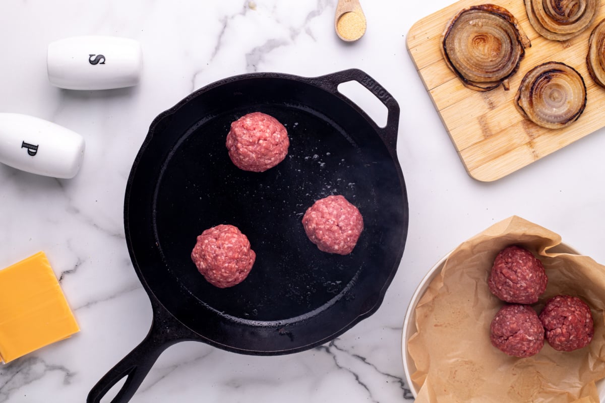 ground beef added to pan