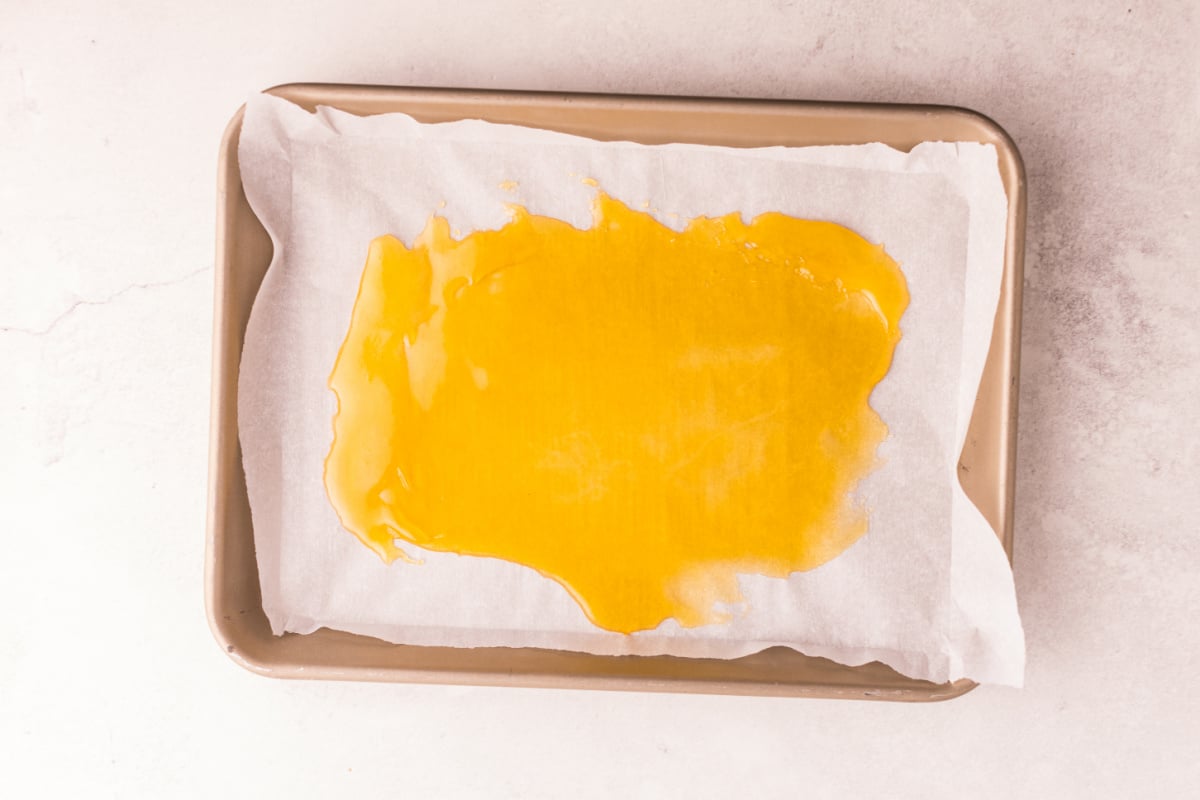 caramelized sugar on baking sheet