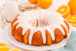 icing drizzled over cake
