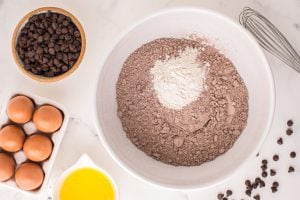 brownie mix and flour in a bowl