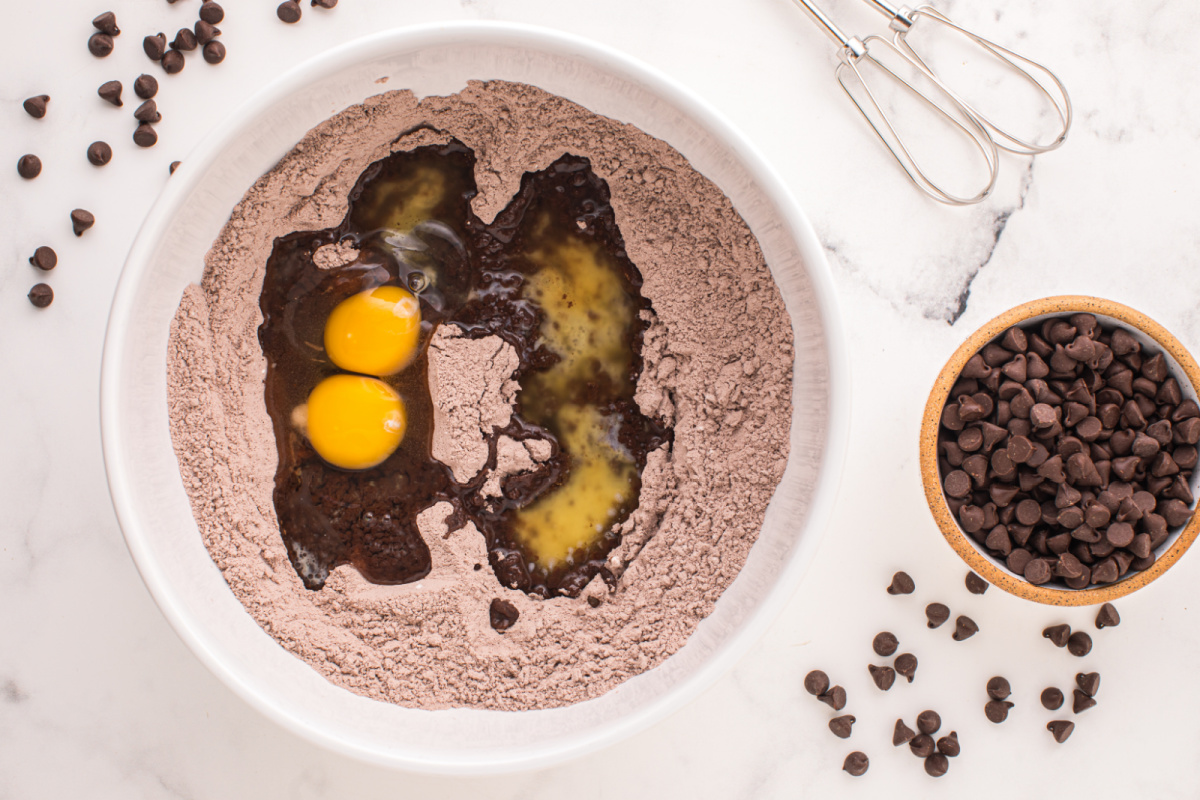 butter and eggs added to the bowl