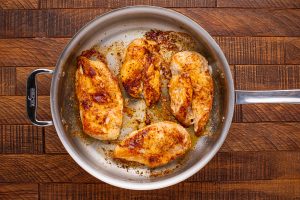 cooked chicken in pan