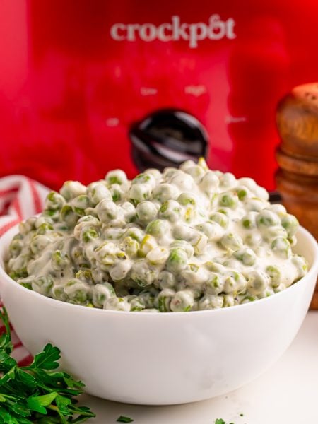 Slow Cooker Creamed Peas in a bowl