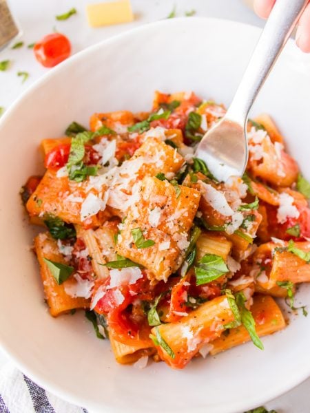 Creamy Tomato Rigatoni in a bowl