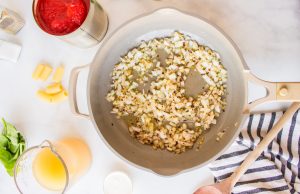 onion and garlic in a pan