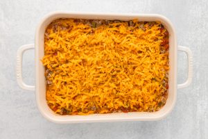 cheese added to top of baking dish