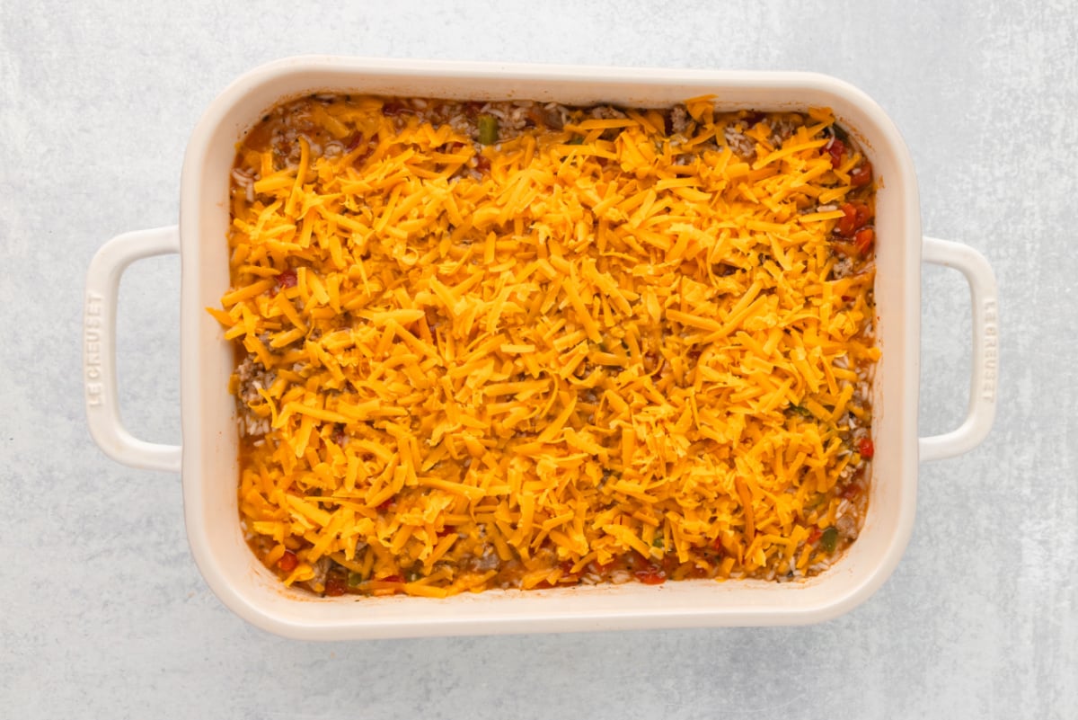 cheese added to top of baking dish