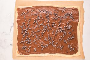 nutella and chocolate chips spread on top of pastry