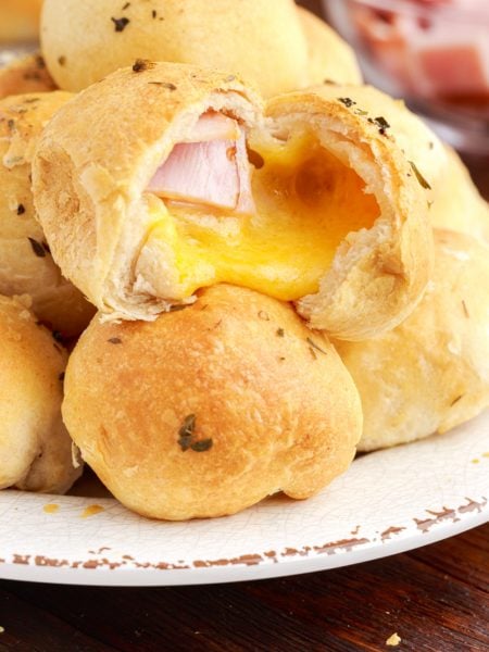 Air Fryer Ham and Cheese Biscuit Bombs on a plate