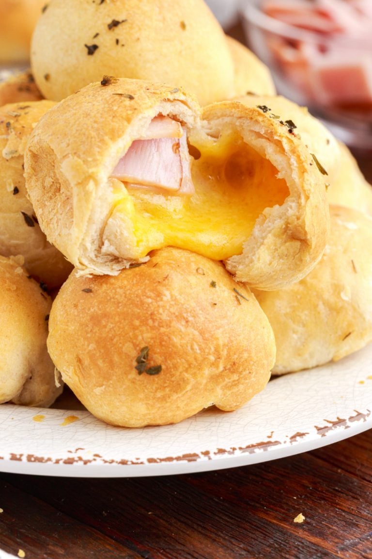 Air Fryer Ham and Cheese Biscuit Bombs on a plate