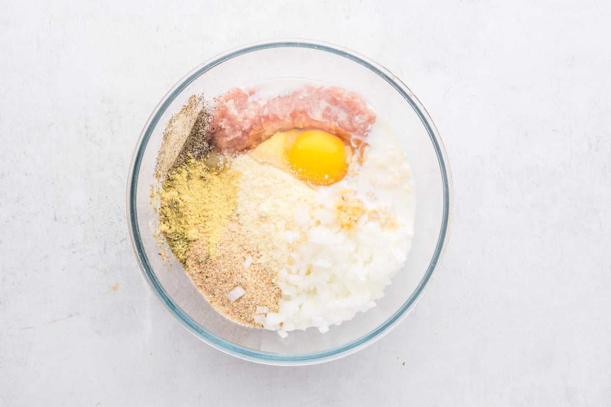 ingredients for meatloaf in a bowl