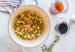 chopped vegetables added to pot