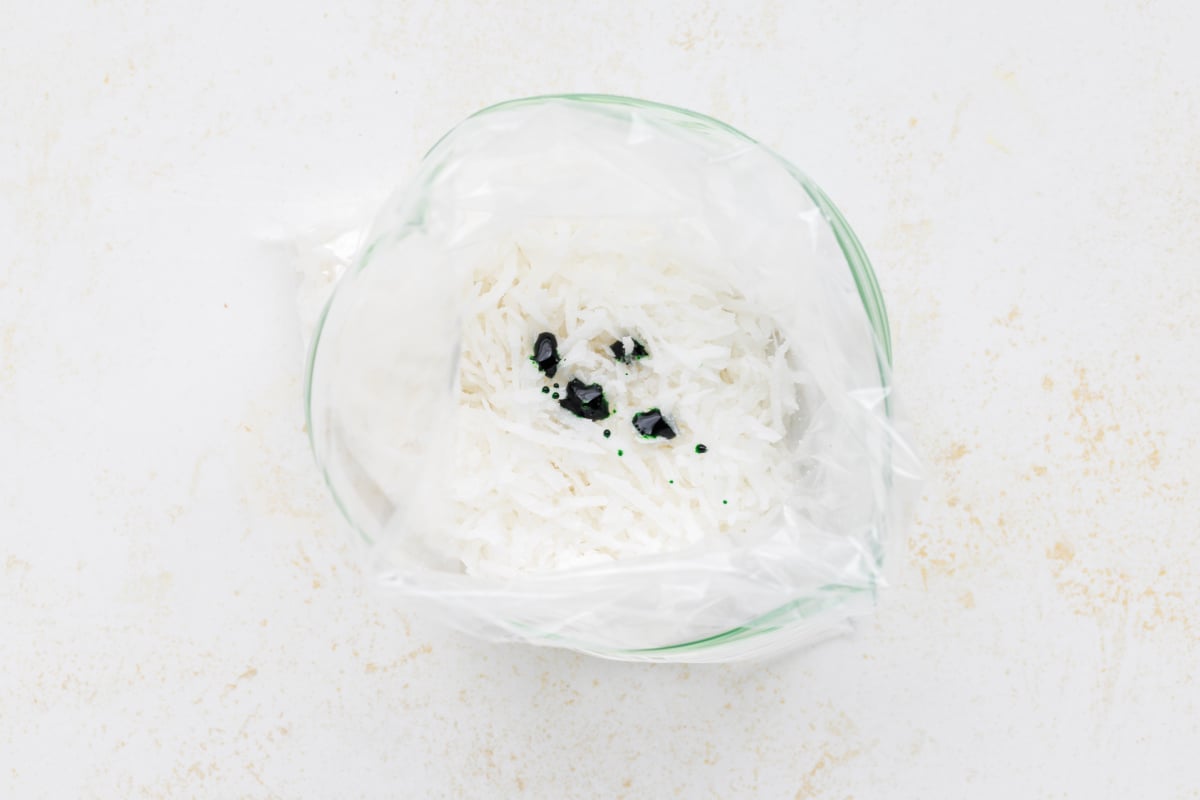 food coloring added to back with shredded coconut
