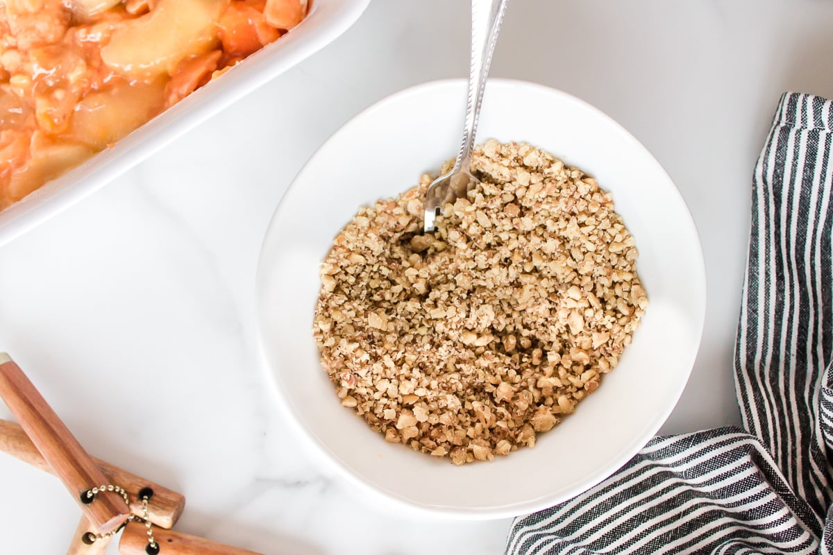 nutmeg and chopped walnuts in a bowl