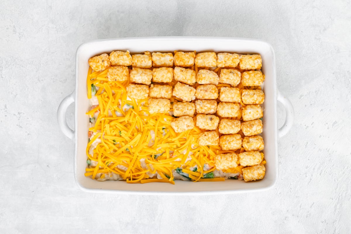 layering tater tot on top of casserole