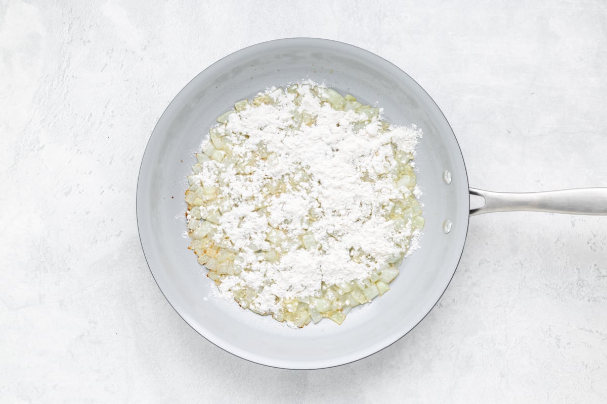flour added to pan with onions