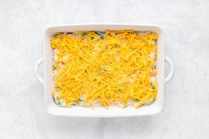 shredded cheese added to top of casserole