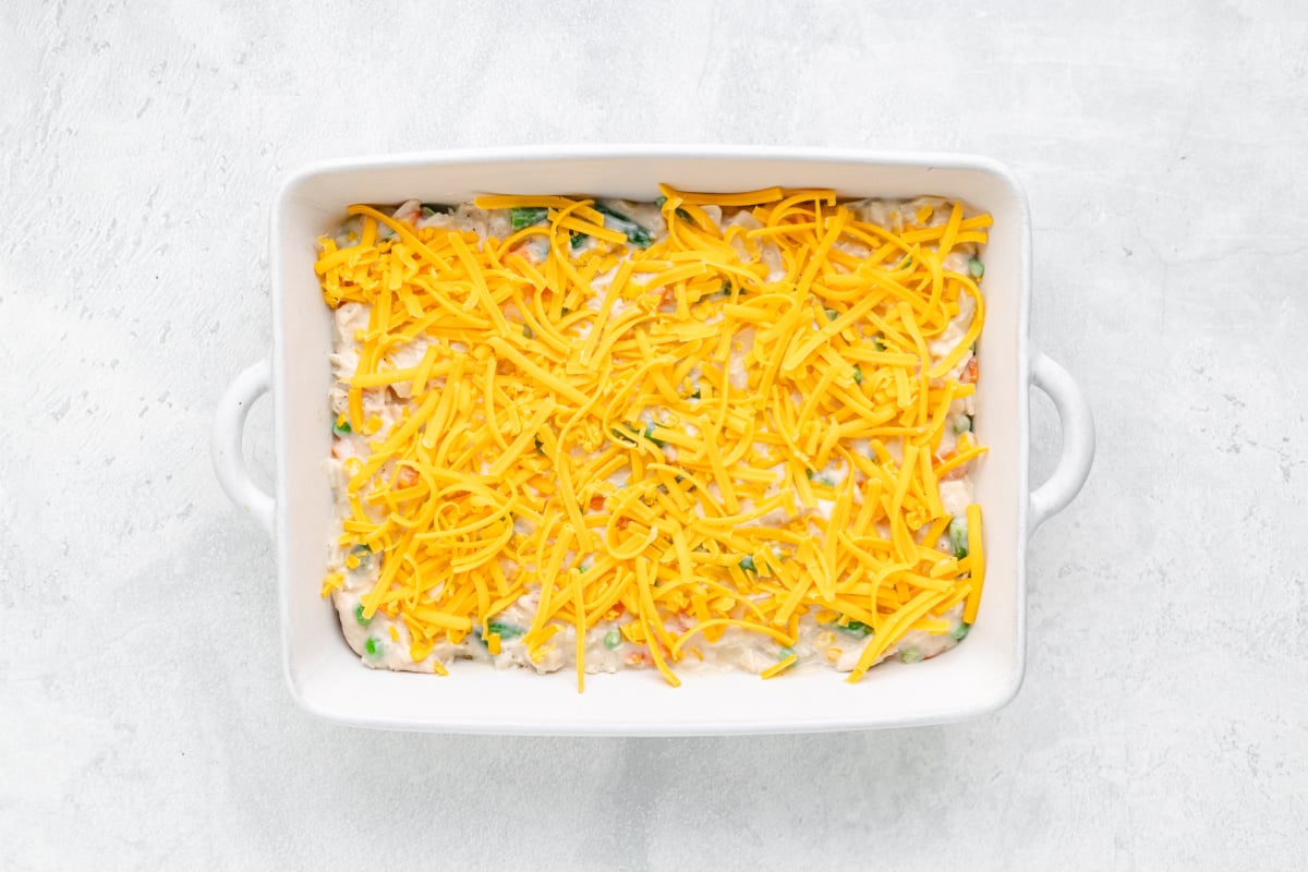 shredded cheese added to top of casserole