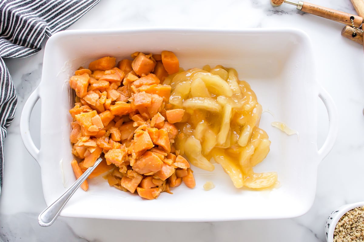 yams and apples in baking dish