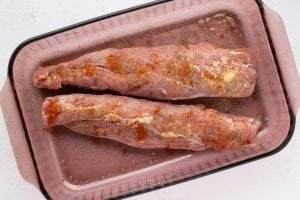 Pork Loins in baking dish with seasoning