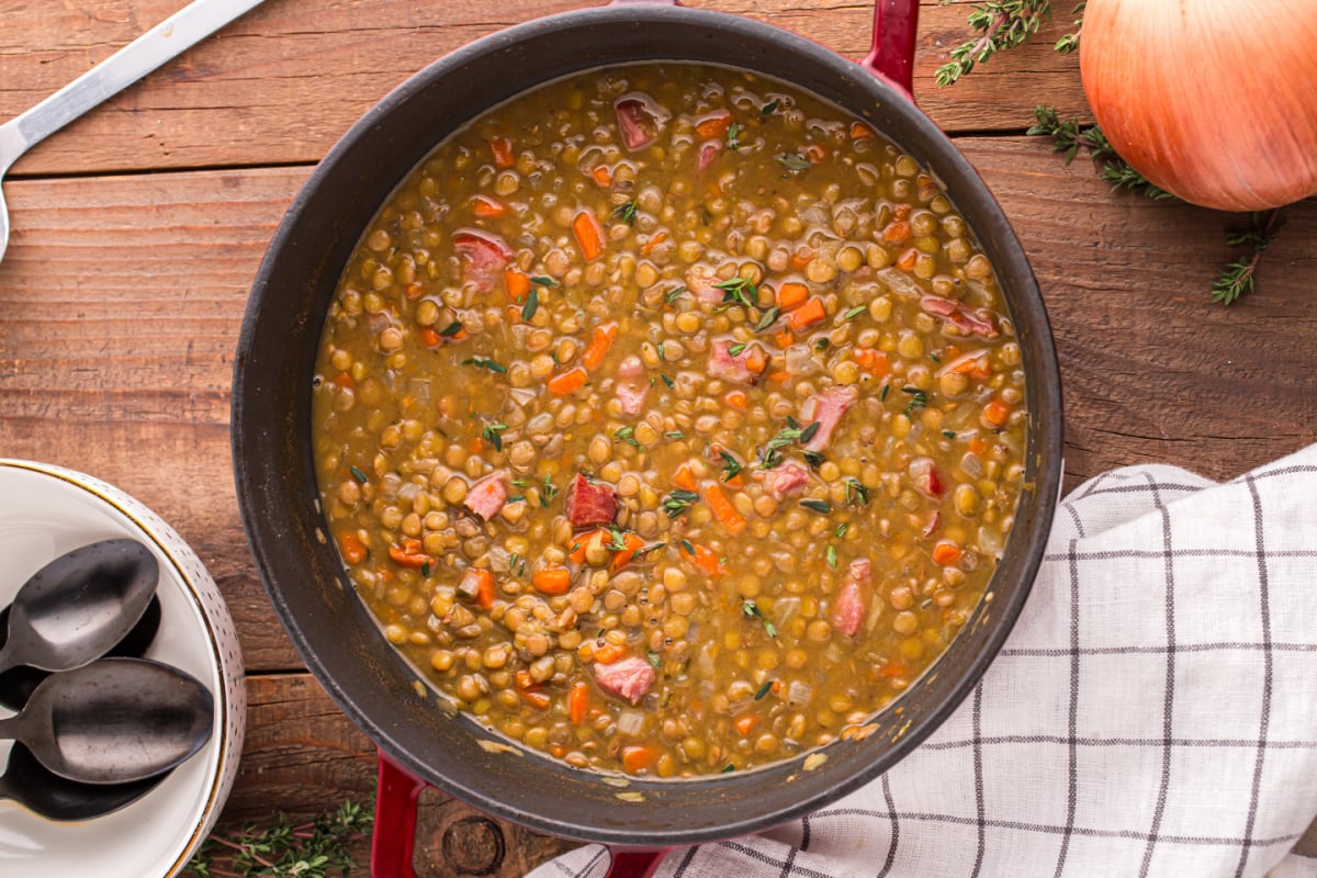 Ham and Lentil Soup in a pot