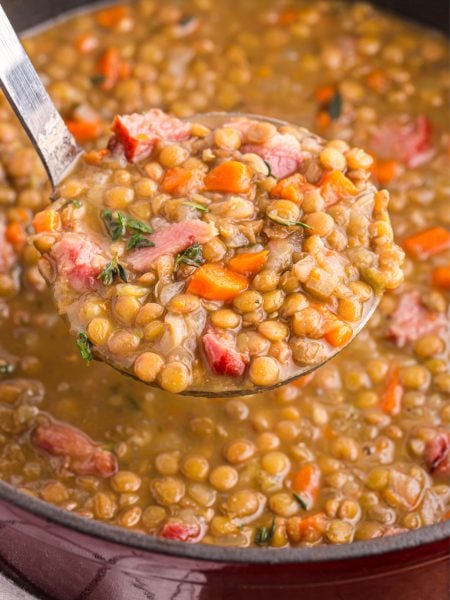 Ham and Lentil Soup in a pot