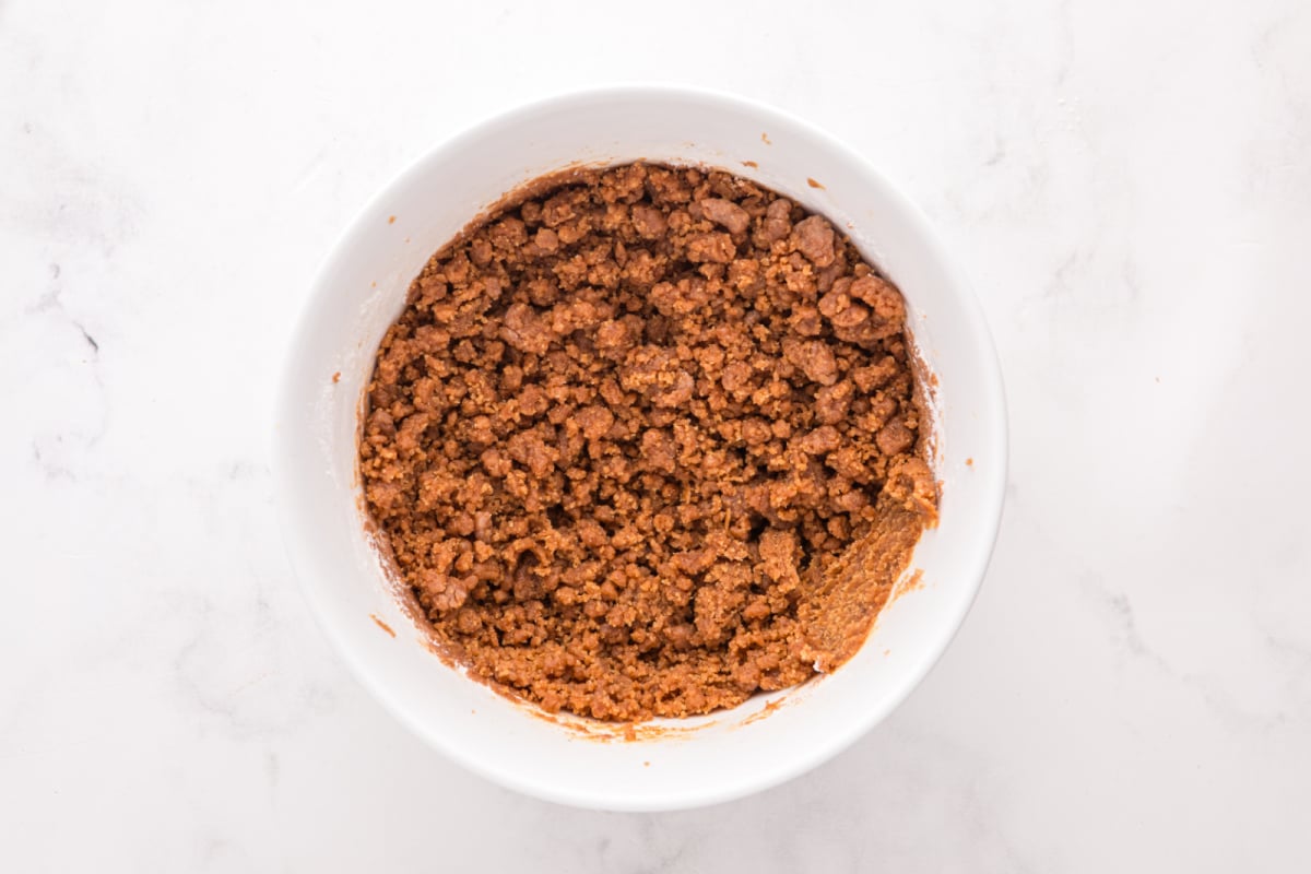 flour mixture mixed completely into almond butter mixture