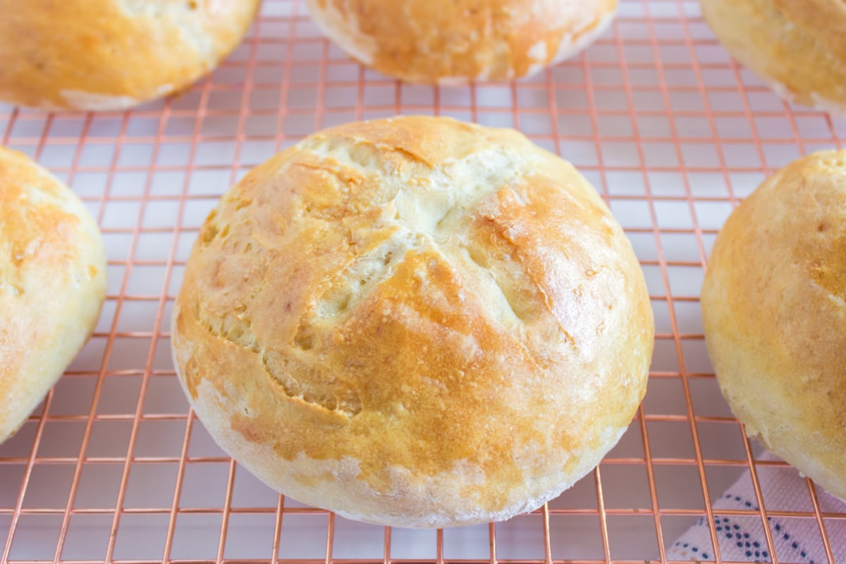 bread bowls on wire rack