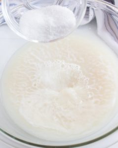 salt and sugar added to bowl