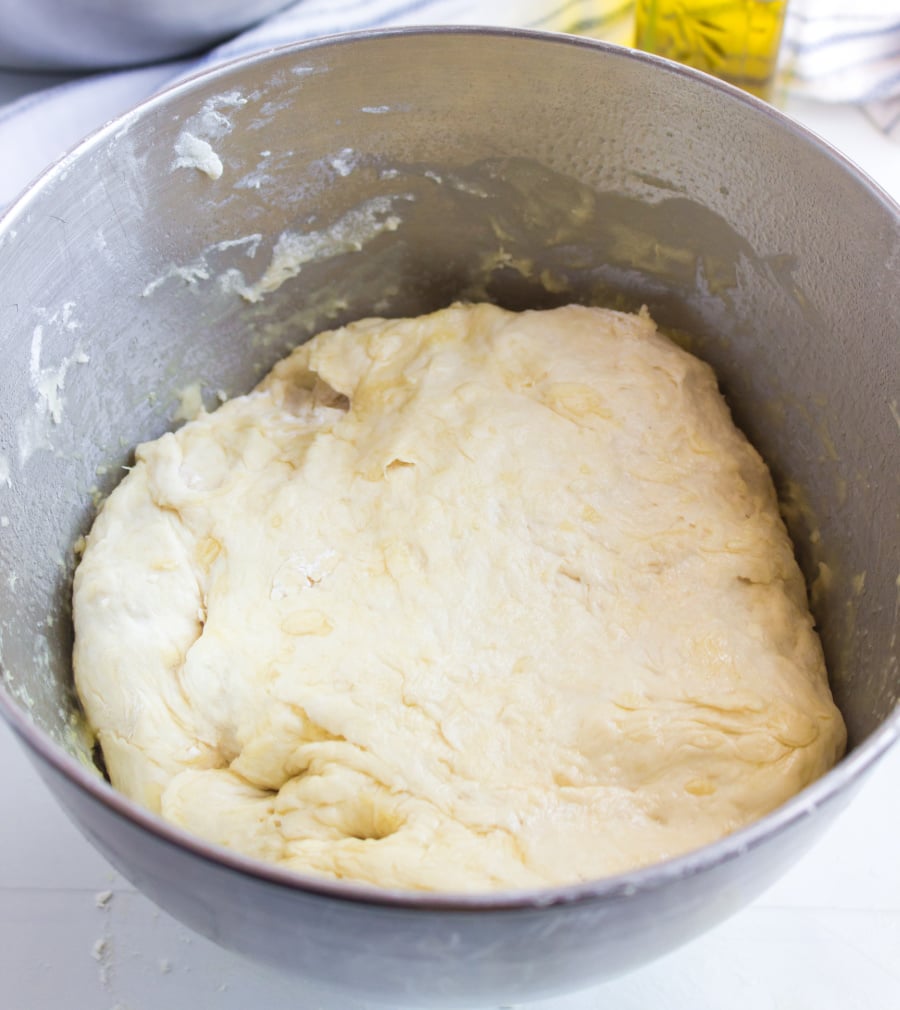 dough in mixing bowl