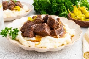 Slow Cooker Mississippi Steak Bites recipe from Family Fresh Meals
