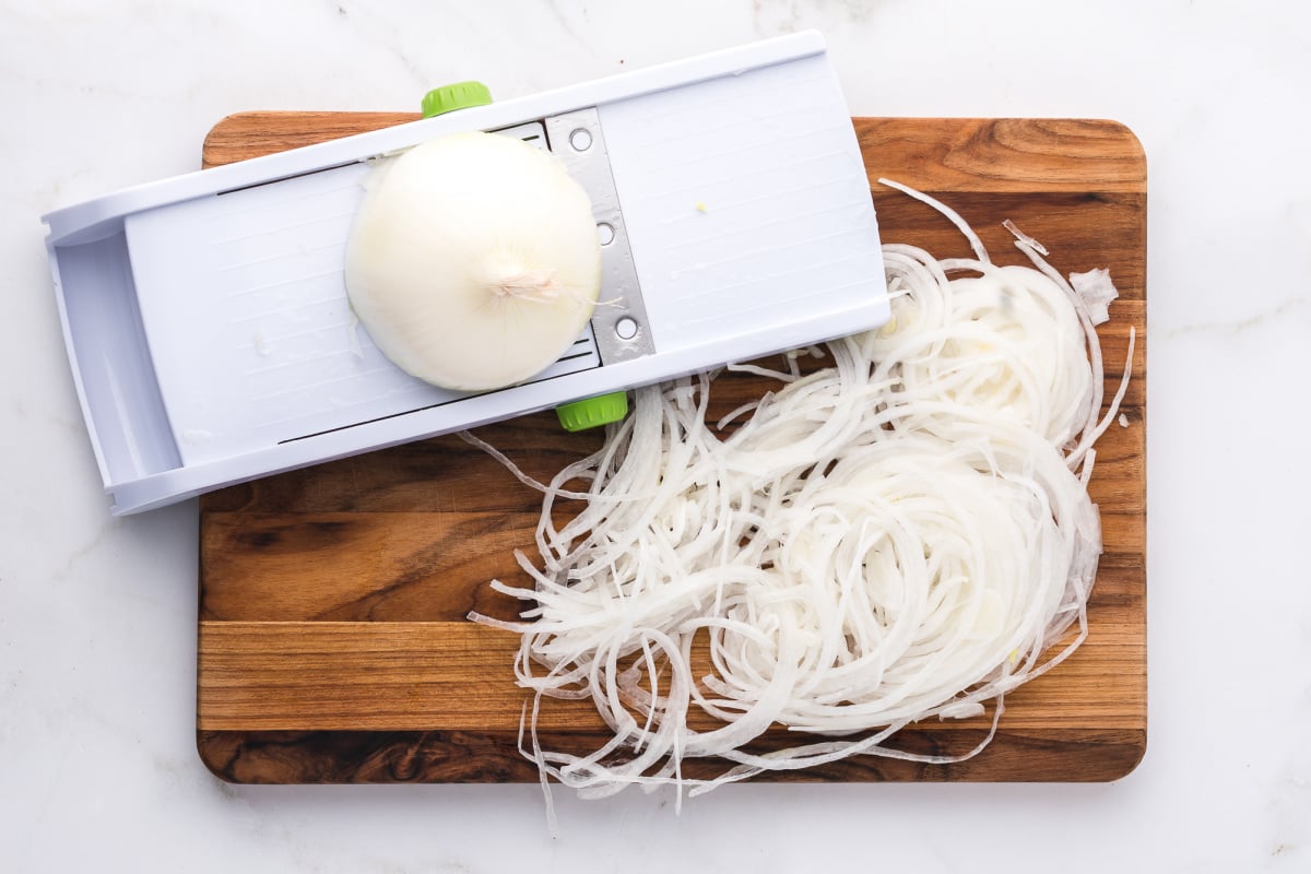 onions thinly sliced