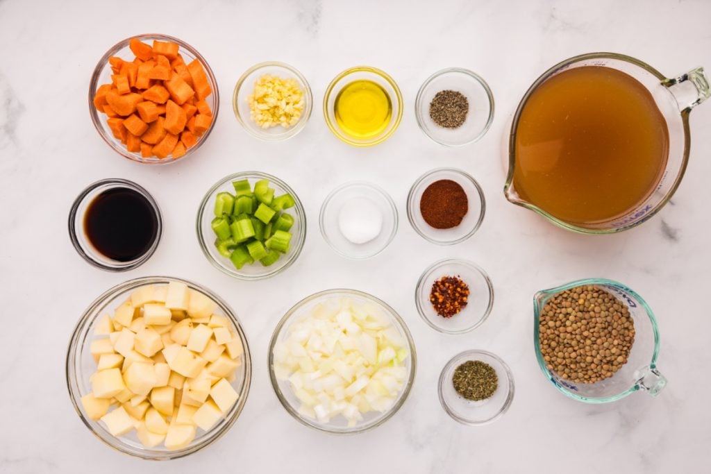 Easy Lentil and Potato Soup ingredients 