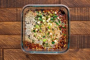 Marinated Soy Eggs sauce in a container
