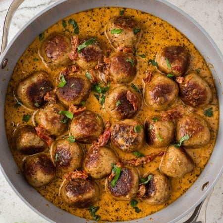 Marry Me Chicken Meatballs in a pan