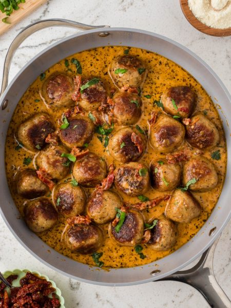 Marry Me Chicken Meatballs in a pan