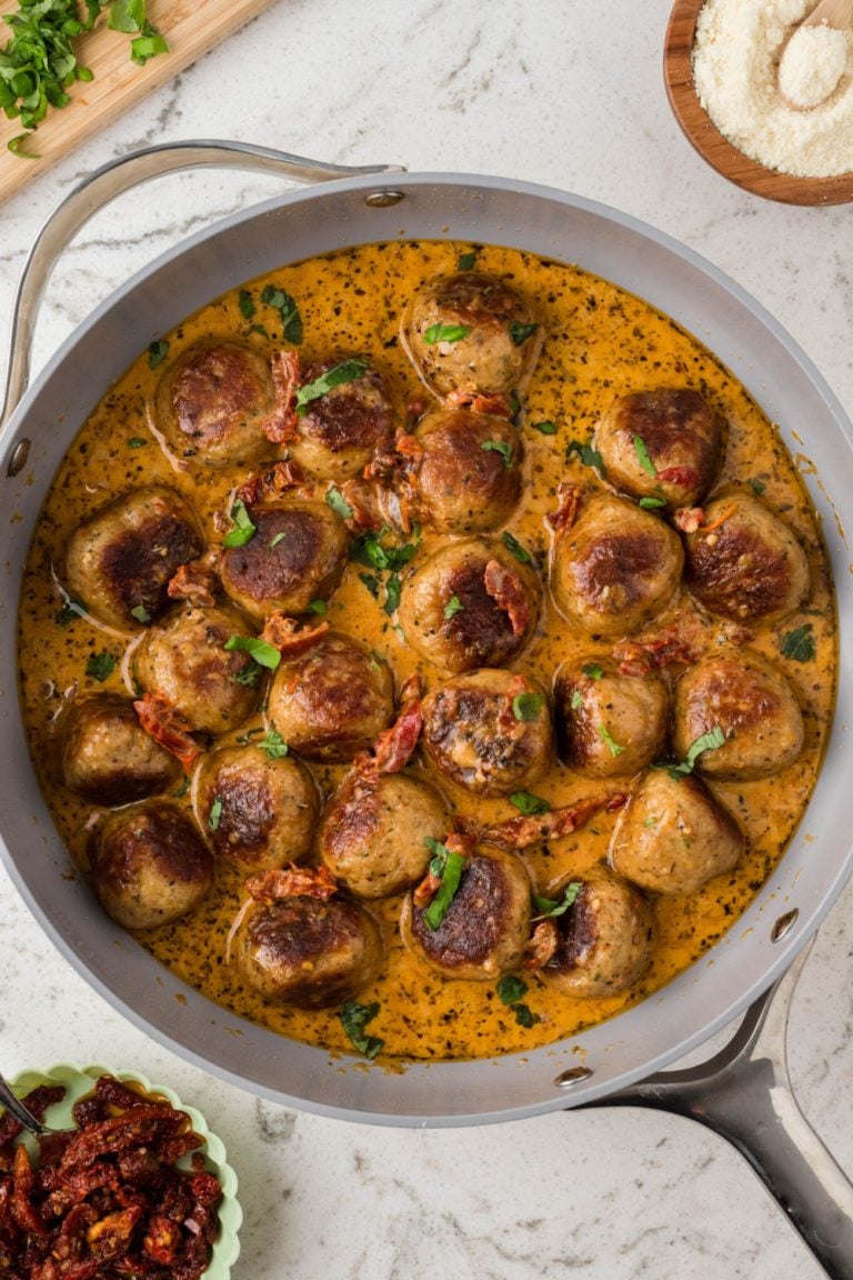 Marry Me Chicken Meatballs in a pan