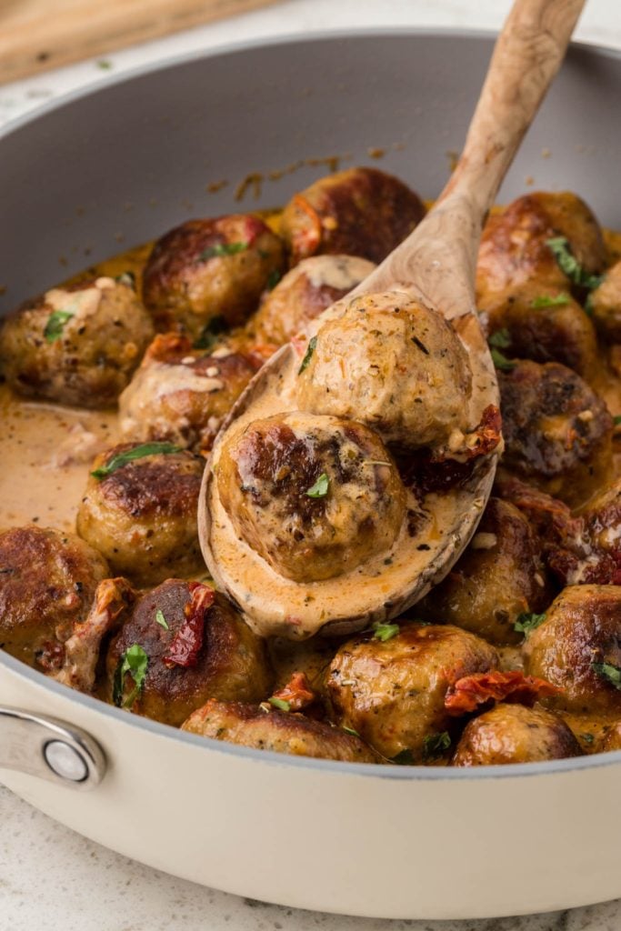 Marry Me Chicken Meatballs in a pan