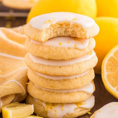 Soft and Chewy Lemon Cookies stacked