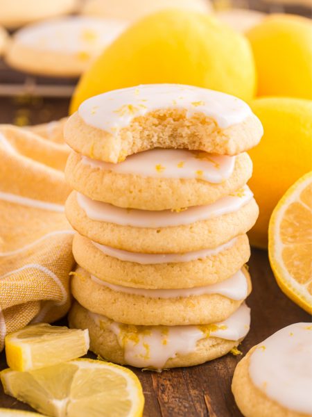 Soft and Chewy Lemon Cookies stacked