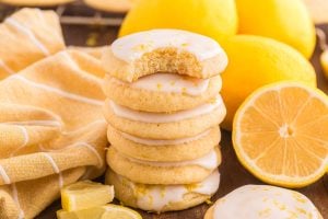 Soft and Chewy Lemon Cookies stacked