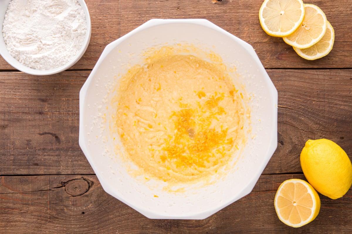 lemon zest and lemon juice added to bowl