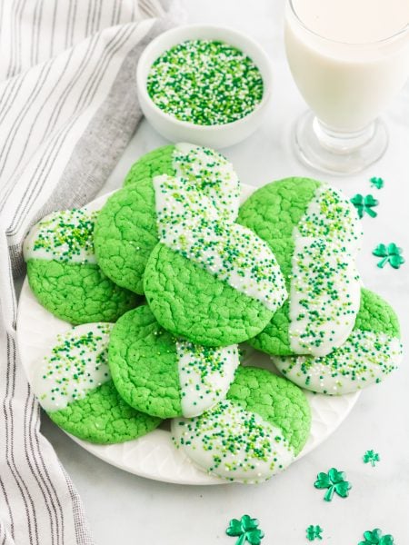 St Patricks Day Cake Mix Cookies on a plate