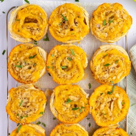 Tuna Melt Bites on a cooking rack